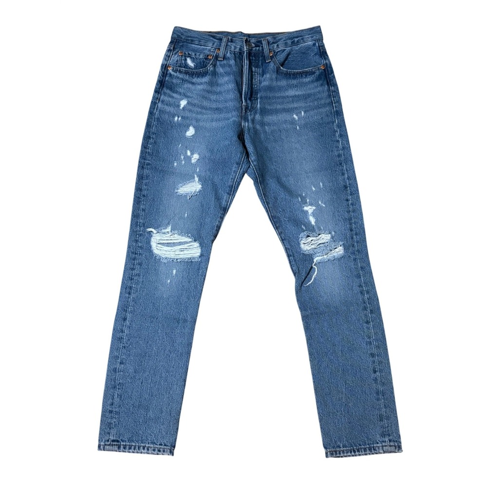 Levis Jeans Womens 27 Blue 501 Distressed High Rise 100% Cotton Button Fly Denim - Picture 1 of 8